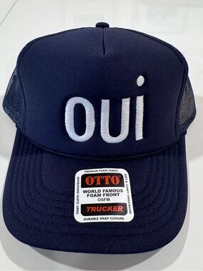 OTTO Navy Trucker Hat with White "oui" Embroidery